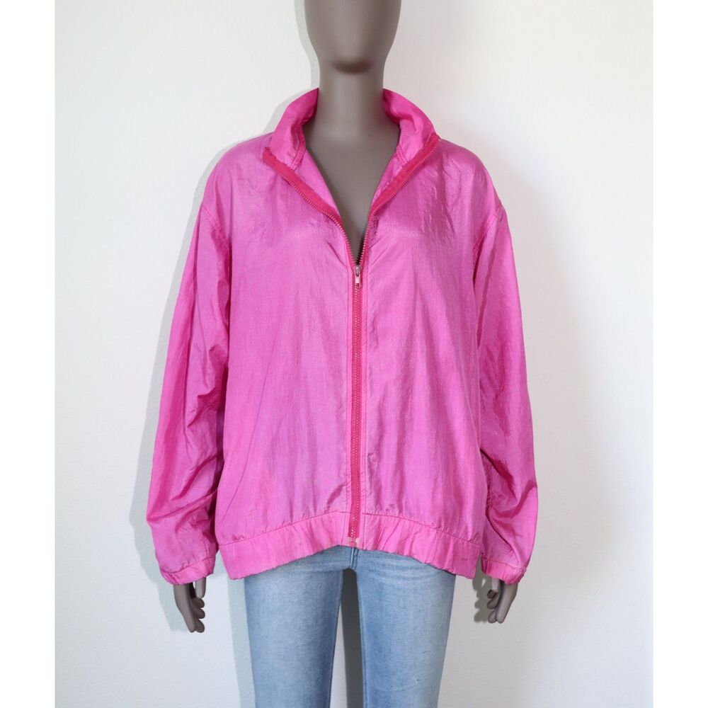 Vintage 80s Hot Pink Sporty Windbreaker‎ Athletic Casual Jacket Size Medium